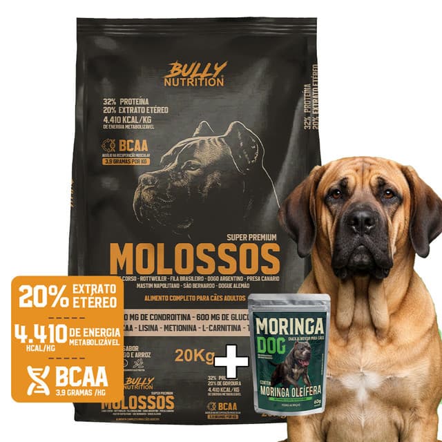 Ração Para Cachorro Fila Brasileiro Molossos Super Premium 20Kg + Moringa Dog 60g