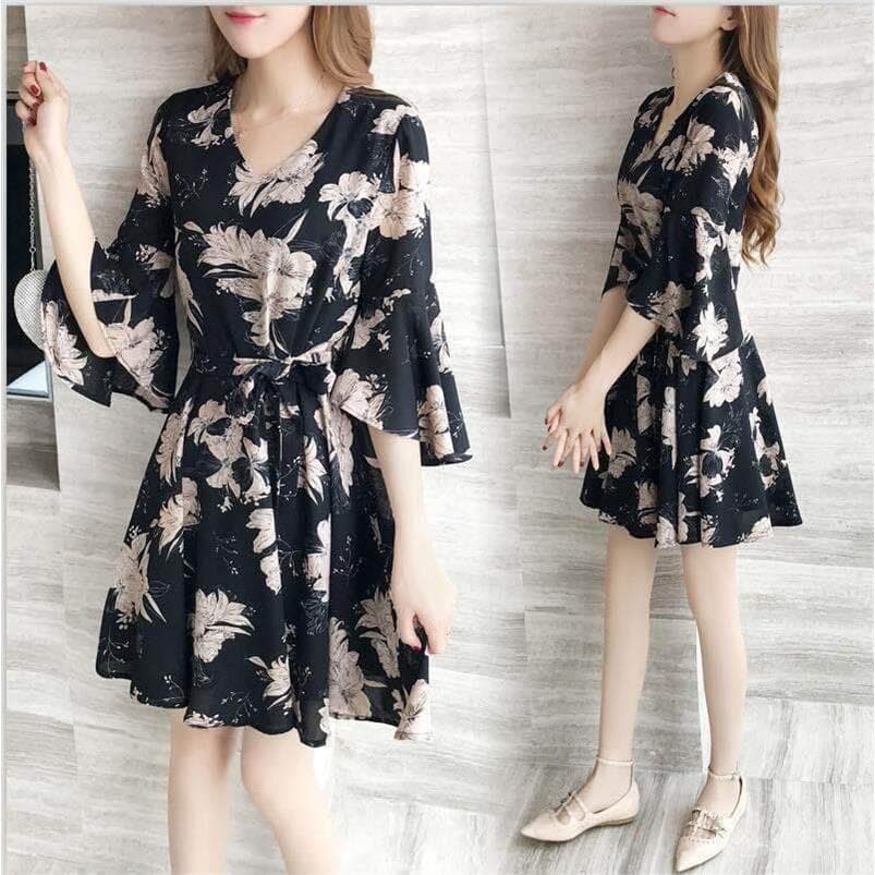 Novo vestido Floral feminino vestido de verão saia feminina madura verão versão coreana cintura estreita mais magro olha
