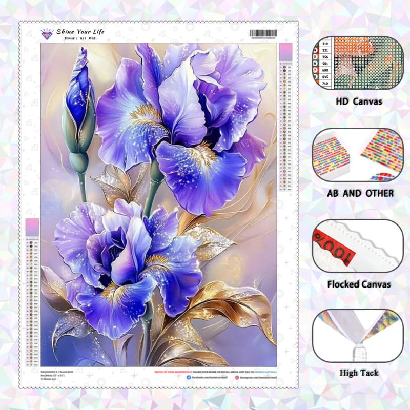 [PL Diamantes AB Atualizados + Tecido Flocado] Pintura De Diamante De Flor Azul 5D DIY Artesanato Mosaico Bordado Arte C
