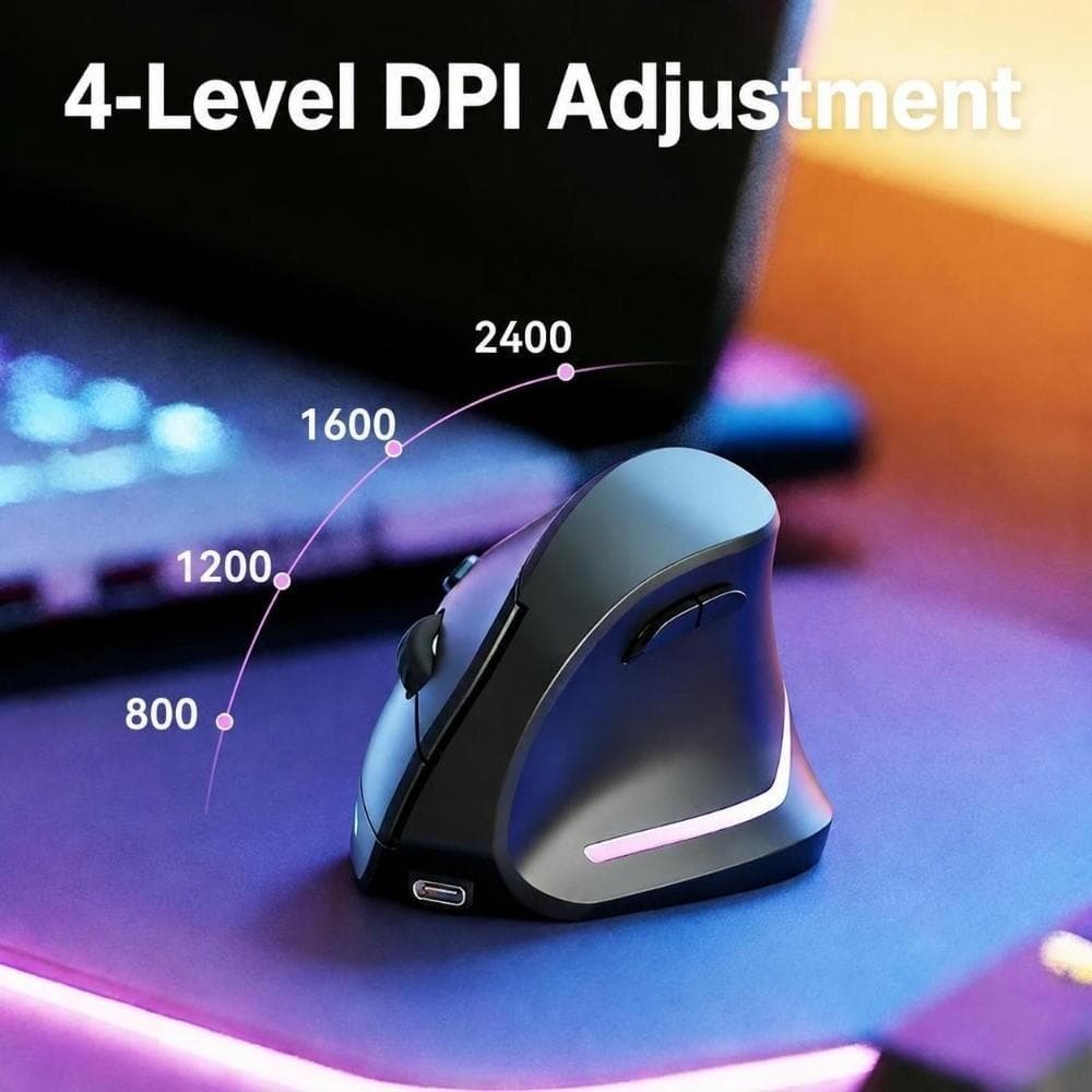 Mouse Mudo , Vertical Silencioso Protetor De Pulso Sem Fio Ergonômico Recarregável 2.4G Bluetooth 5.0