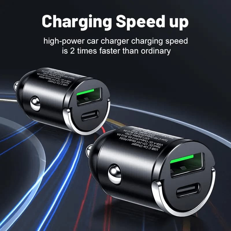 Carregador de celular para carro de carga rápida de 100 W Tipo-C Carga rápida, Ultra Mini Pull Ring Carga rápida, Adapta