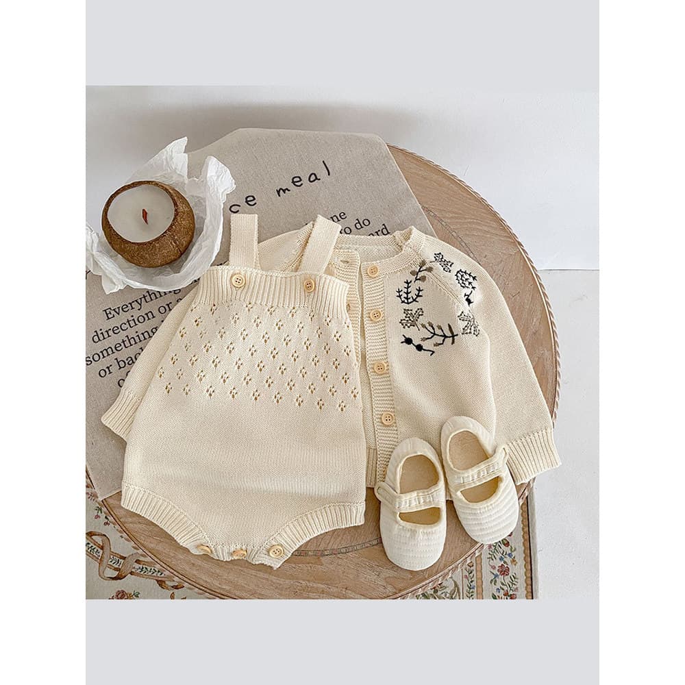 Bebê bebê influenciador terno de um ano de idade bebê menina primavera roupas de malha bordado flor camisola geral