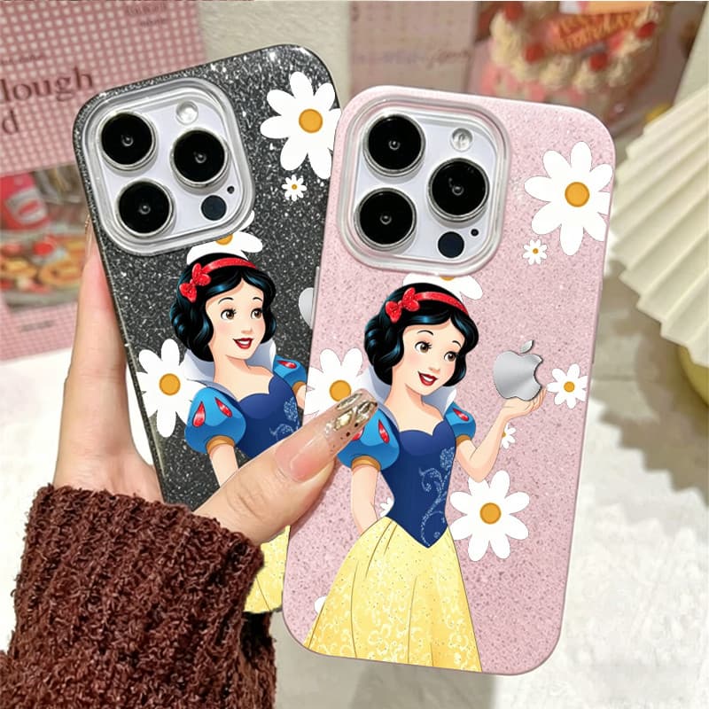Enviar logotipo da Apple Capinha para iPhone 17/16/15/14/13/12 Pro Max Capa de celular Branca de Neve com Glitter