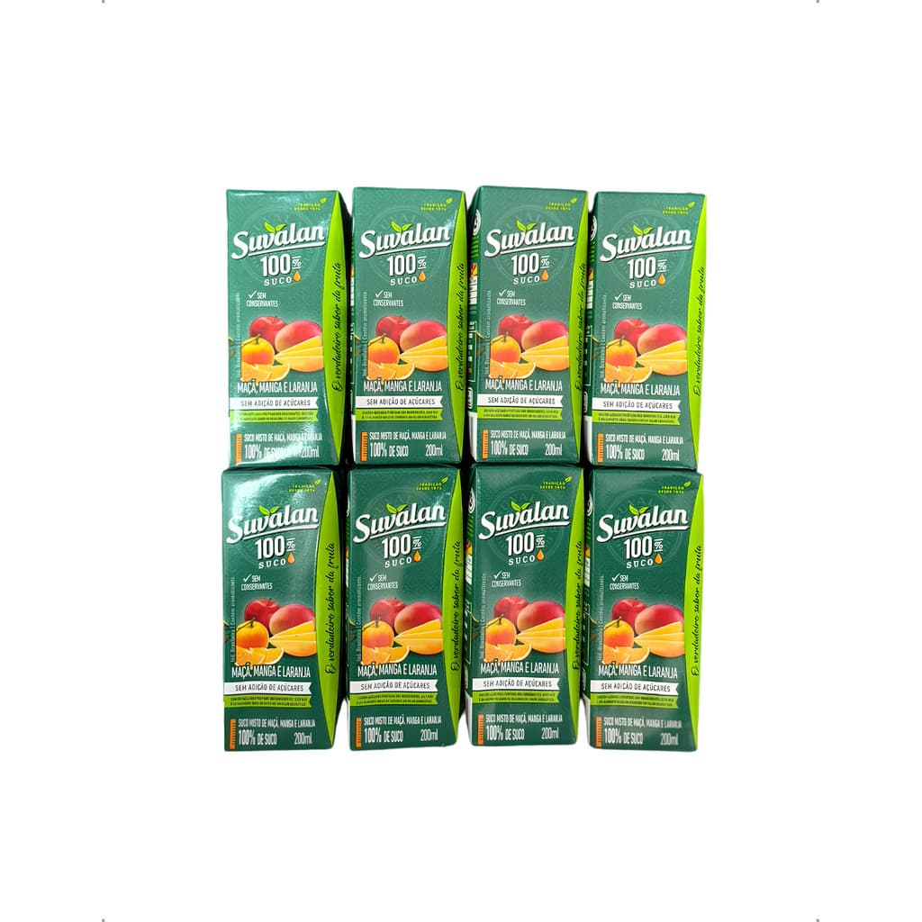 Kit 8 Sucos Suvalan Maçã Laranja Manga 200ml Sem Açúcar