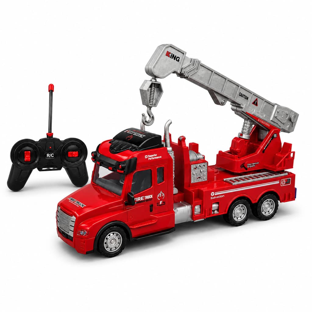 Carrinho De Controle Remoto Bombeiro Guincho Com Luz E Som Vermelho