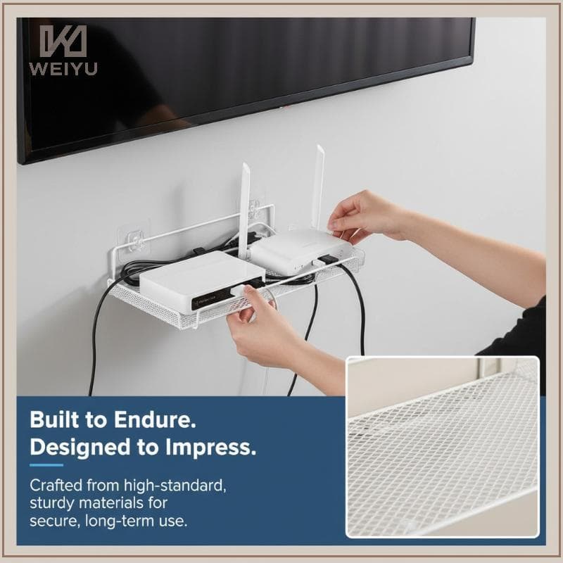 WEIYU Sem Broca Traceless Fixado Na Parede WiFi Roteador Prateleira Branco Adesivo Suporte De Armazenamento Para Casa Do