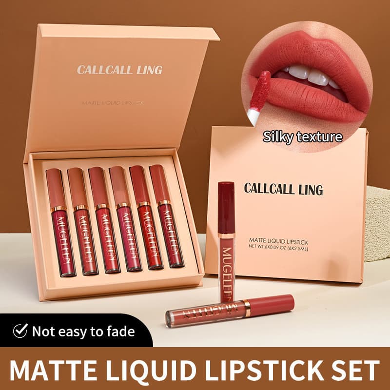 Conjunto de Batons de Longa Duração, Acabamento Matte Aveludado, Pacote com 6 Batons Líquidos Cosméticos