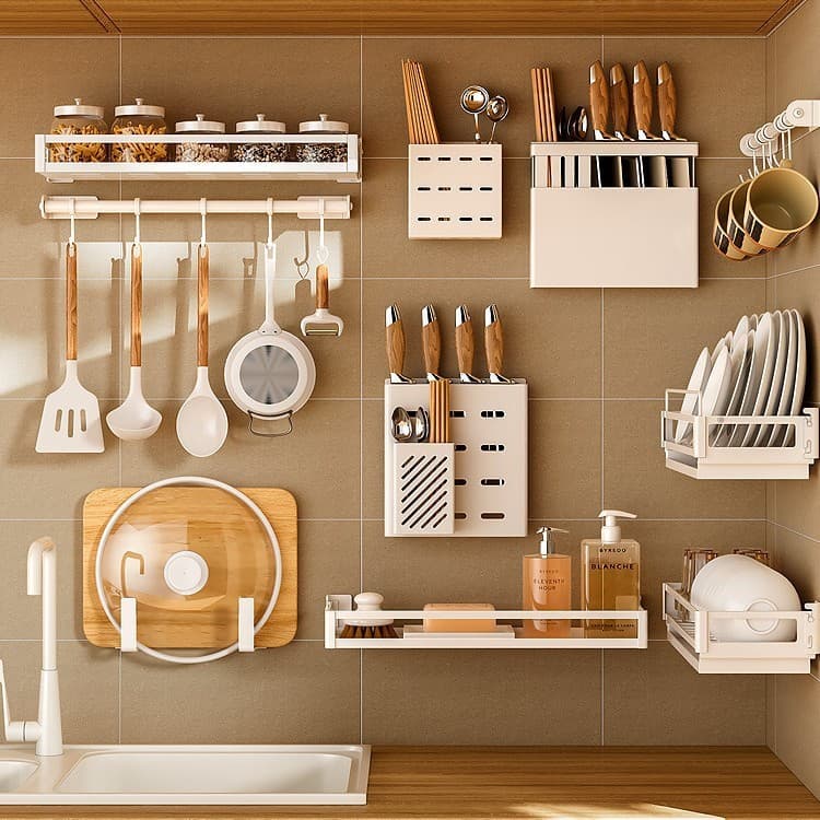 [Novo produto] Prateleira sem perfuração para cozinha Suporte para faca montado na parede Suporte para pauzinhos Rack de