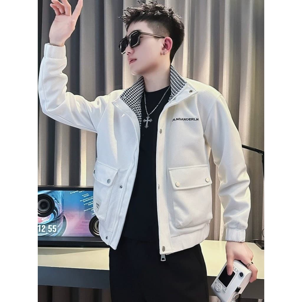 Jaqueta masculina primavera rufião bonito jaqueta 2026 novo estilo jaqueta masculina ferramentas na moda marca gola alta