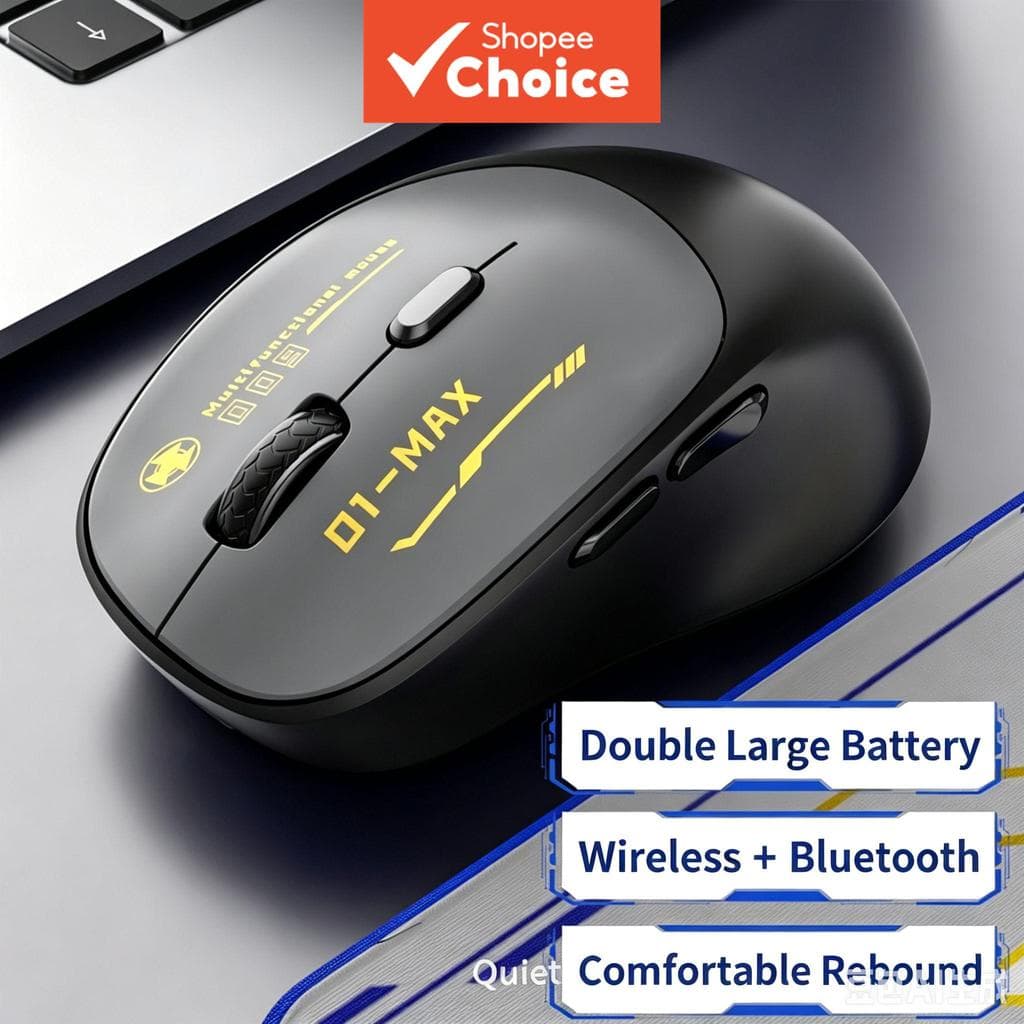 Mouse sem fio (Bluetooth e 2,4 GHz) Recarregável Silencioso USB A & Bluetooth Mouse 6 Botões, Ampla Compatibilidade
