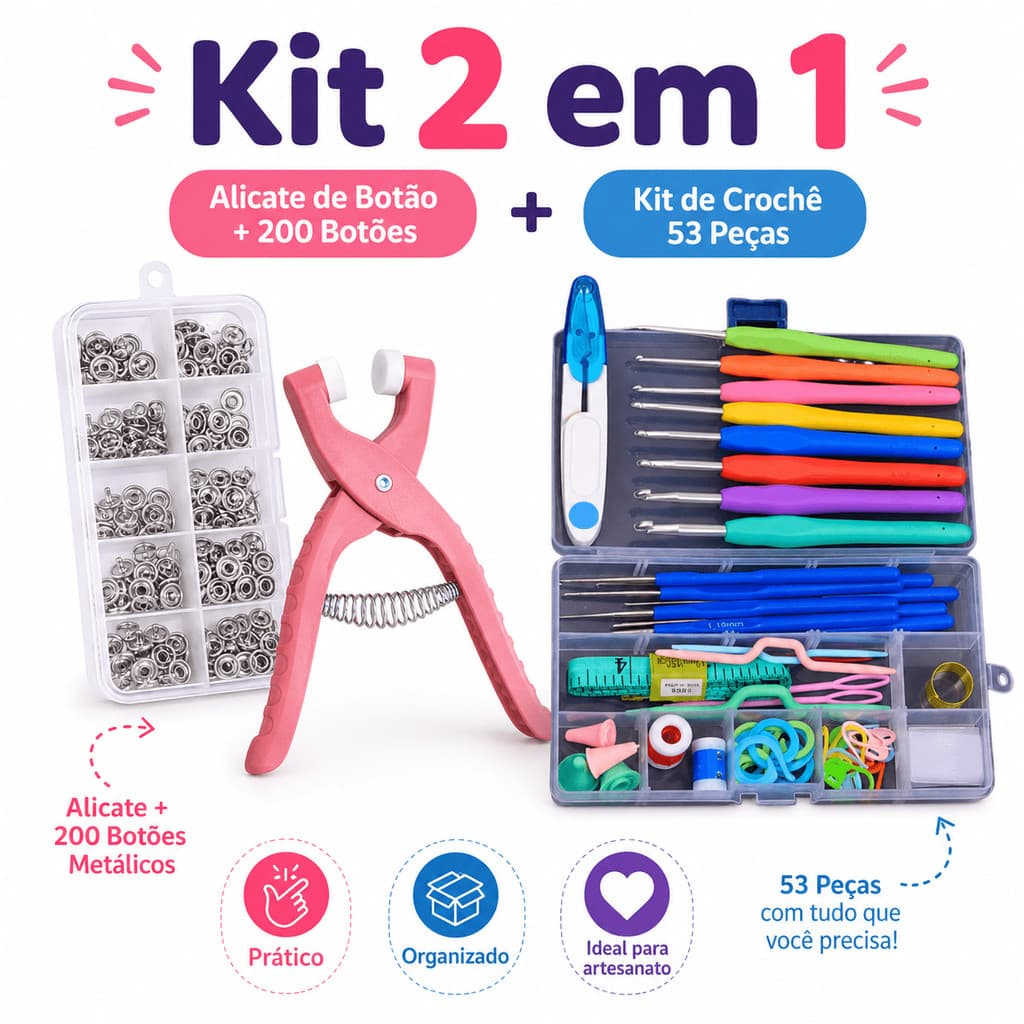 Kit Crochê Completo 53 Peças Para Amiguri Agulhas Tesoura Acessórios Ferramenta+Alicate de fixação