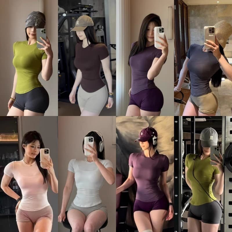 Camiseta básica de yoga feminina cintura estreita All-Match Fitness esportes de manga curta correndo roupas de yoga de s