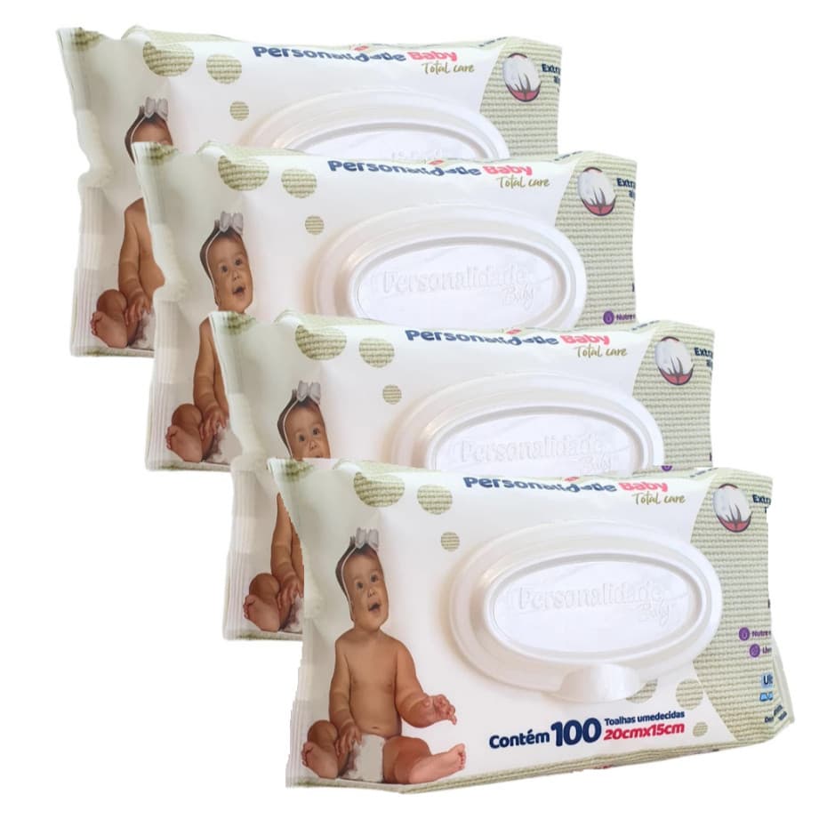 Kit 4 Pacotes Toalhas Umedecidas Lenço Bebê Personalidade Baby