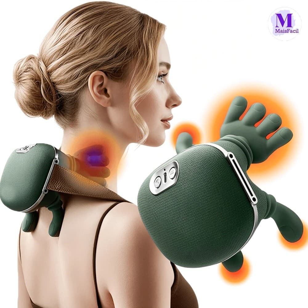 Massageador Cervical Térmico com 8 Nós, Alívio Muscular Portátil e Hands-Free