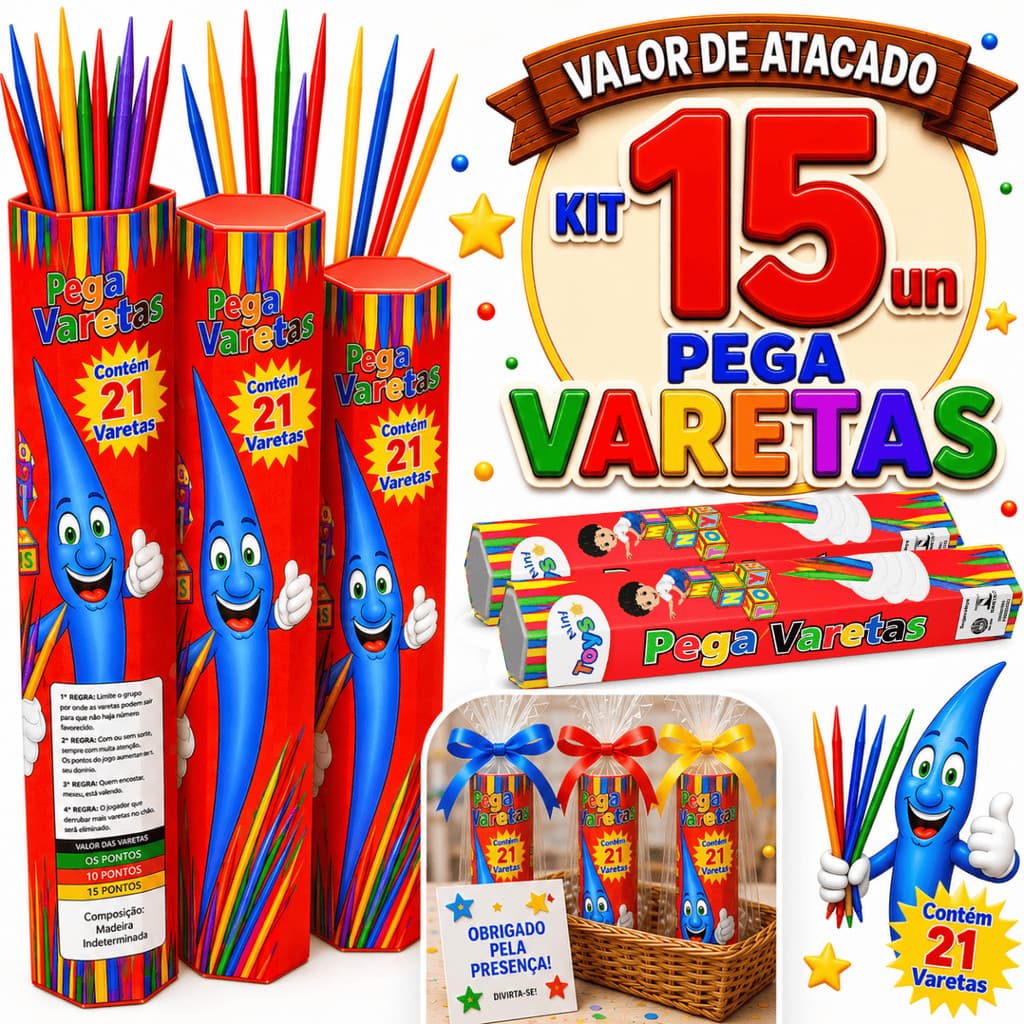 Kit 15 Jogos Pega Vareta Lembrancinha Prenda Festa Junina Educativo Criança Brinquedo Aniversário