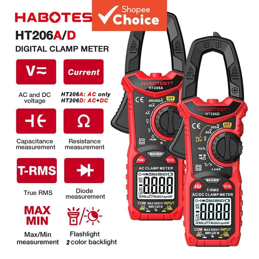One Piece HABOTEST HT206A/HT206D Alicate Amperímetro, Multímetro Digital RMS verdadeiro de 6000 contagens com detecção