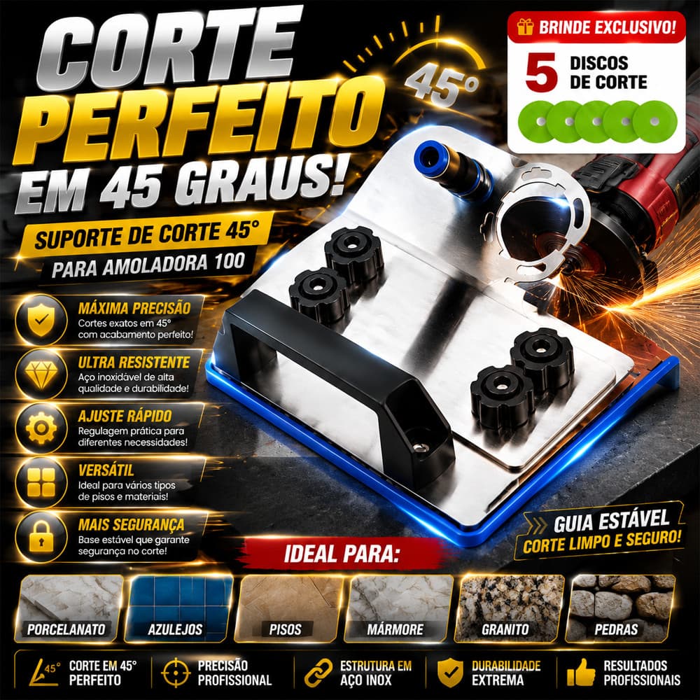 Adaptador De Esmerilhadeira Ferramenta para corte em 45°Chanfra Cortar Em +5 discos de corte