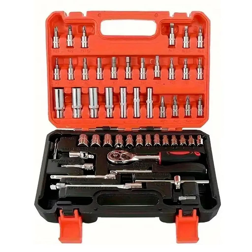 Jogo de Ferramentas Kit 53 Peças Chaves Catraca Bits Soquete Manutençao Conserto Maleta Portatil Oficina