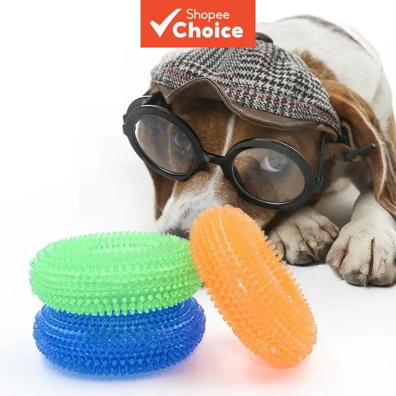 Anel de Brinquedo para Cachorro com Espinhos Squeaky TPR Resistente a Mordidas, Limpeza dos Dentes, Interativo para Pets