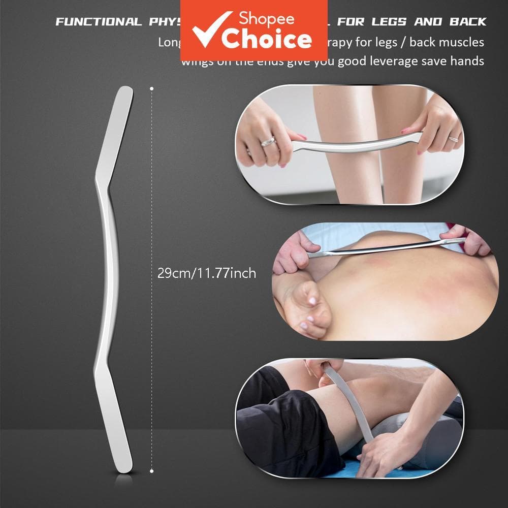 Massageador Profissional em S de 30 cm – Raspador Flexível de Aço Inoxidável para Recuperação Muscular e Relaxamento dos