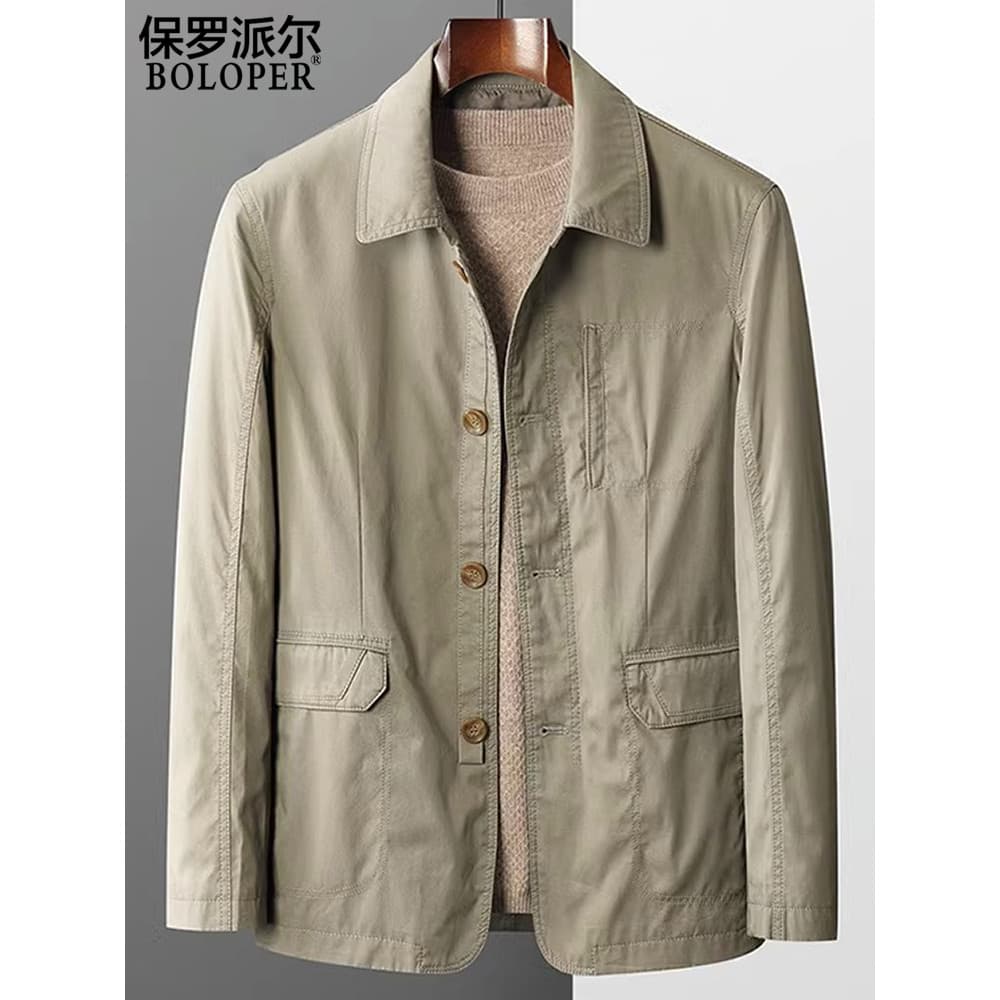 Paul jaqueta masculina primavera outono novo estilo de meia-idade solta jaqueta de algodão topo Casual lapela masculino 