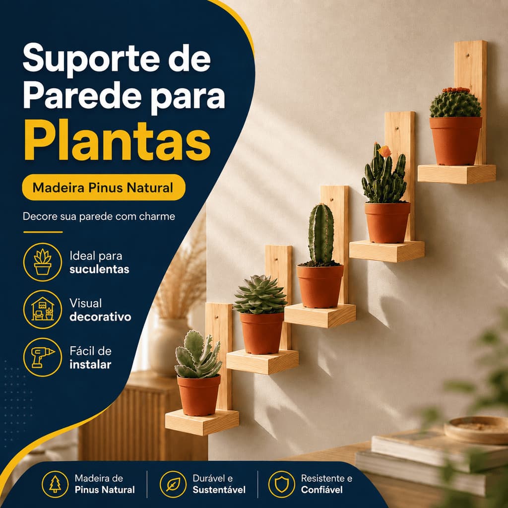 Kit 6 Prateleiras Decorativas Nicho De Parede Suporte De Madeira Pinus Para Vasos Suculenta