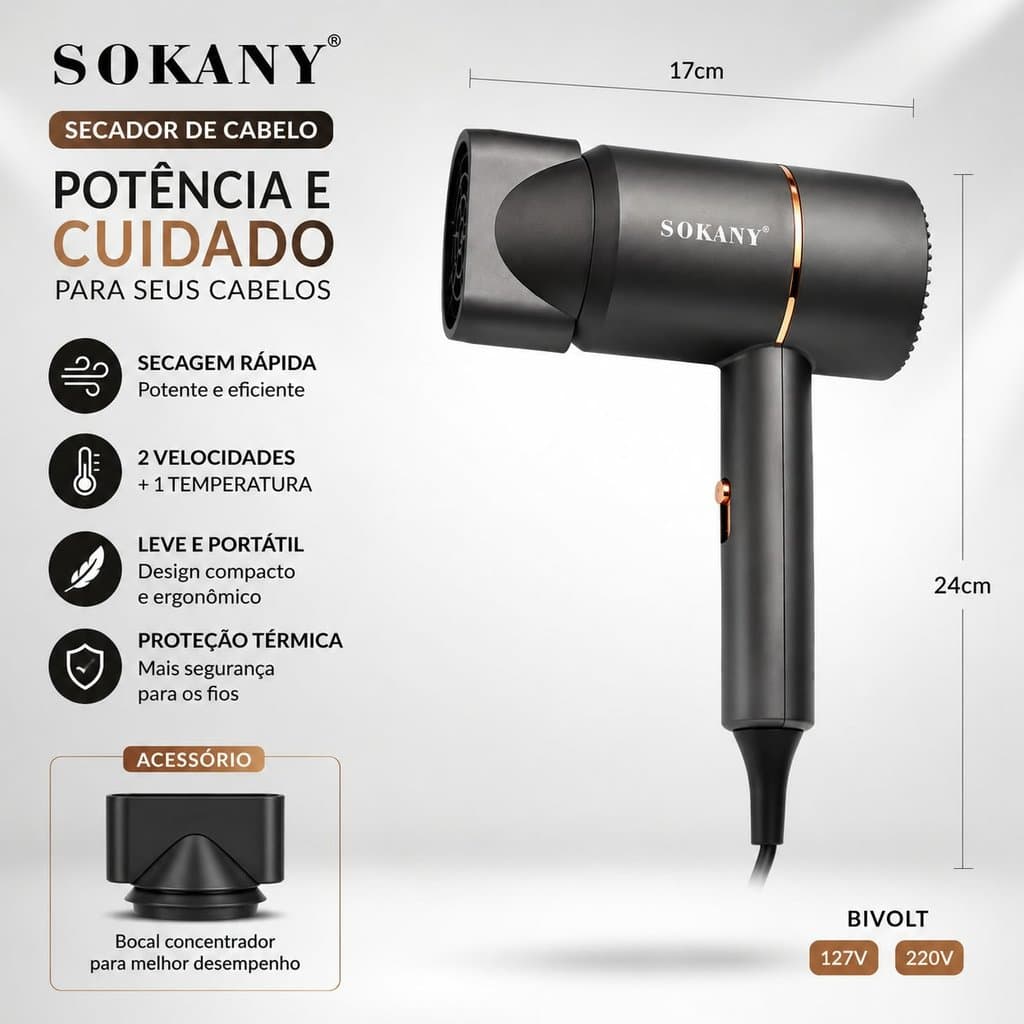 Secador De Cabelo Profissional 1200w Cor Cinza-escuro 220V