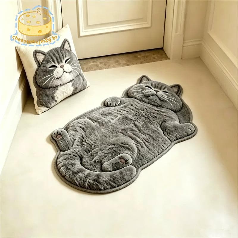 cheesenhujm2g Tapete De Área Em Forma De Gato De Desenho Animado Antiderrapante Lavável Macio Para Sala De Estar Quarto 