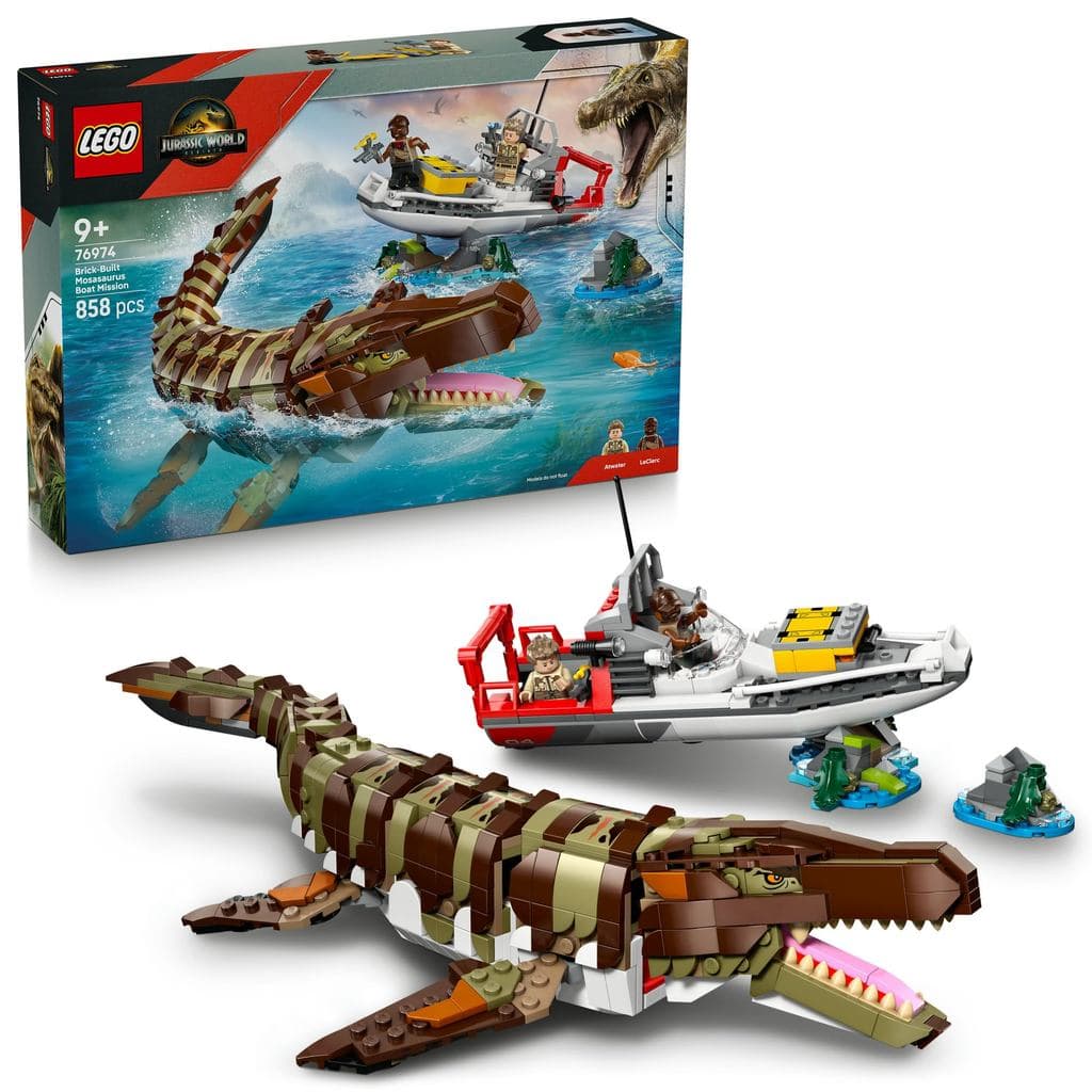 LEGO Jurassic World Mosassauro - Brinquedo Missão Nave de Pesquisa - Presente de Aniversário - Blocos de Montar - Men...
