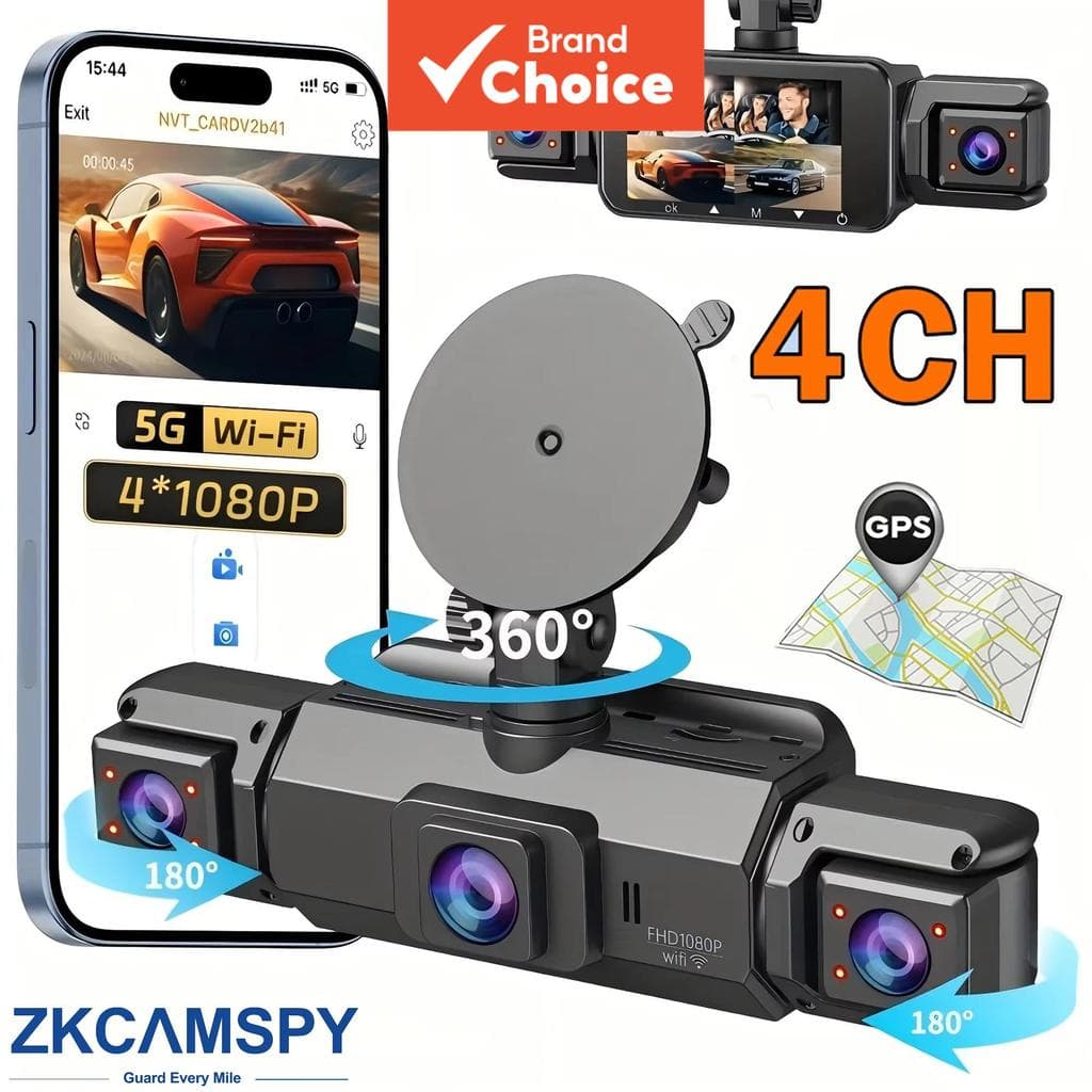 Câmera Veicular 4 Canais para Carro com WiFi GPS 1080P Frontal Esquerda Direita Traseira Visão Noturna Gravação em Loop