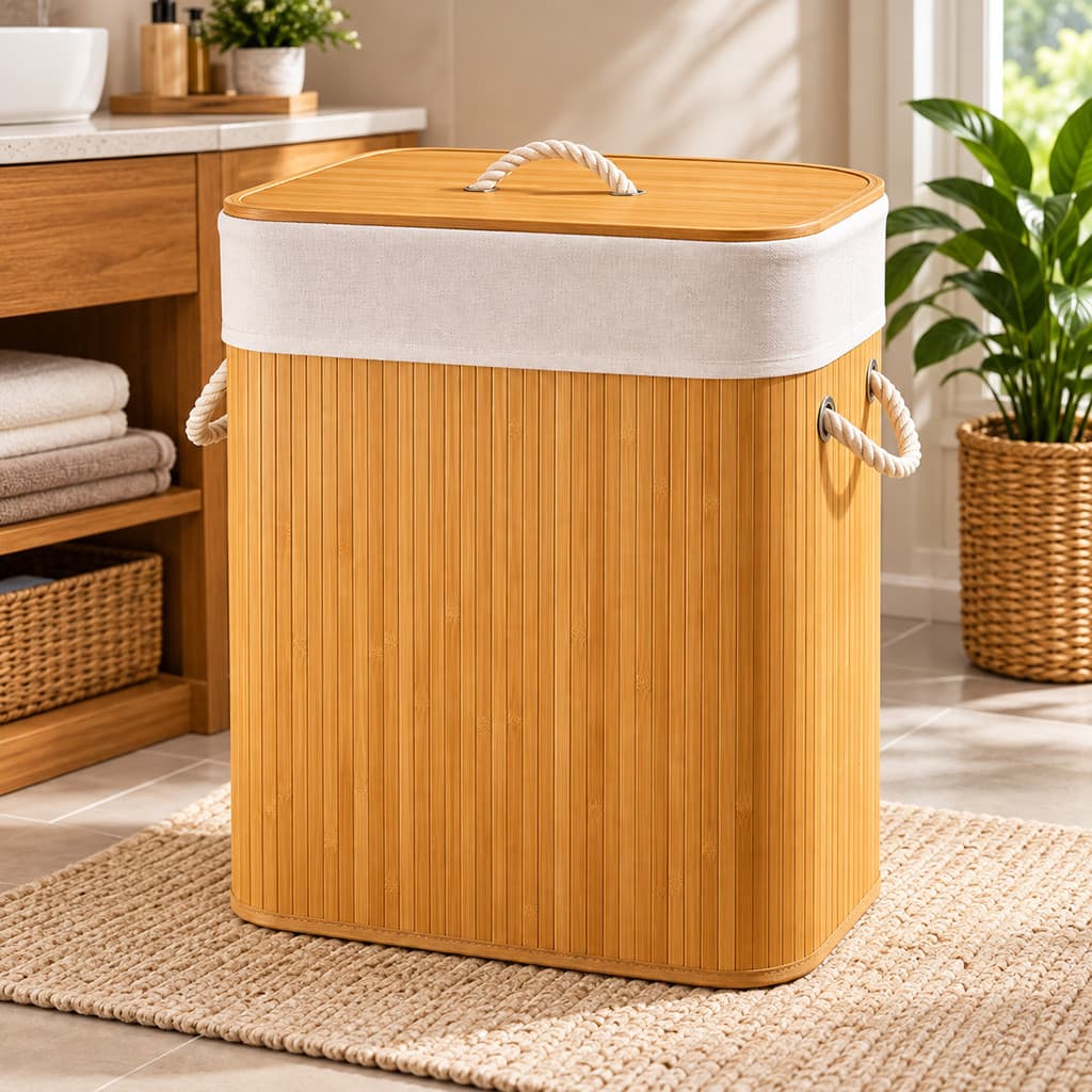 Cesto de roupa suja bambu dobrável,alças,tampa forro removível,organizador quarto, lavanderia banheiro, organizar roupas