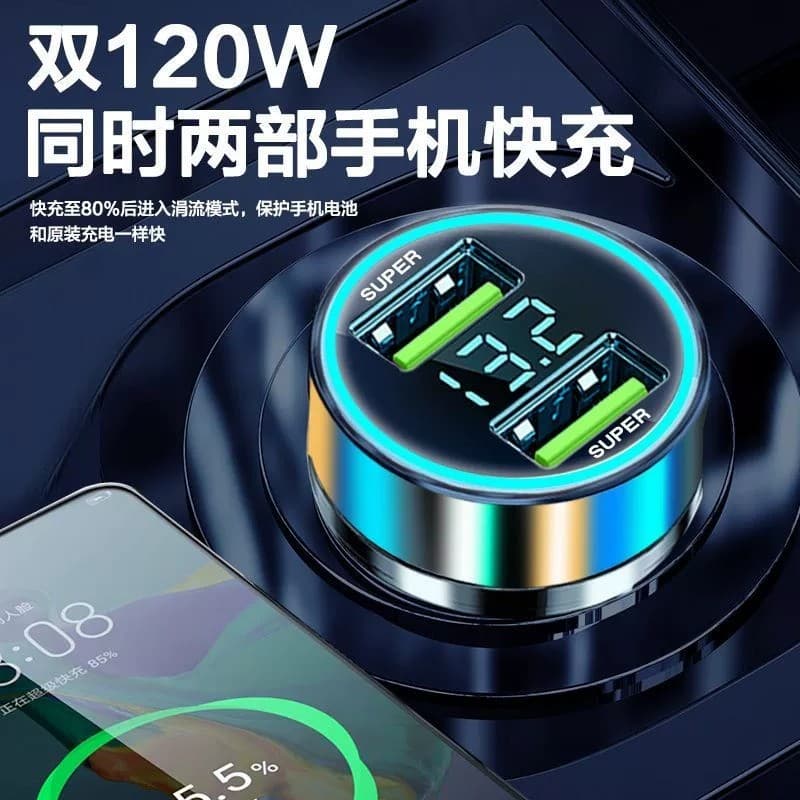 Carregador de carro 120w, carga rápida, um para dois isqueiros, plugue de conversão, carregador de carro usb para celula