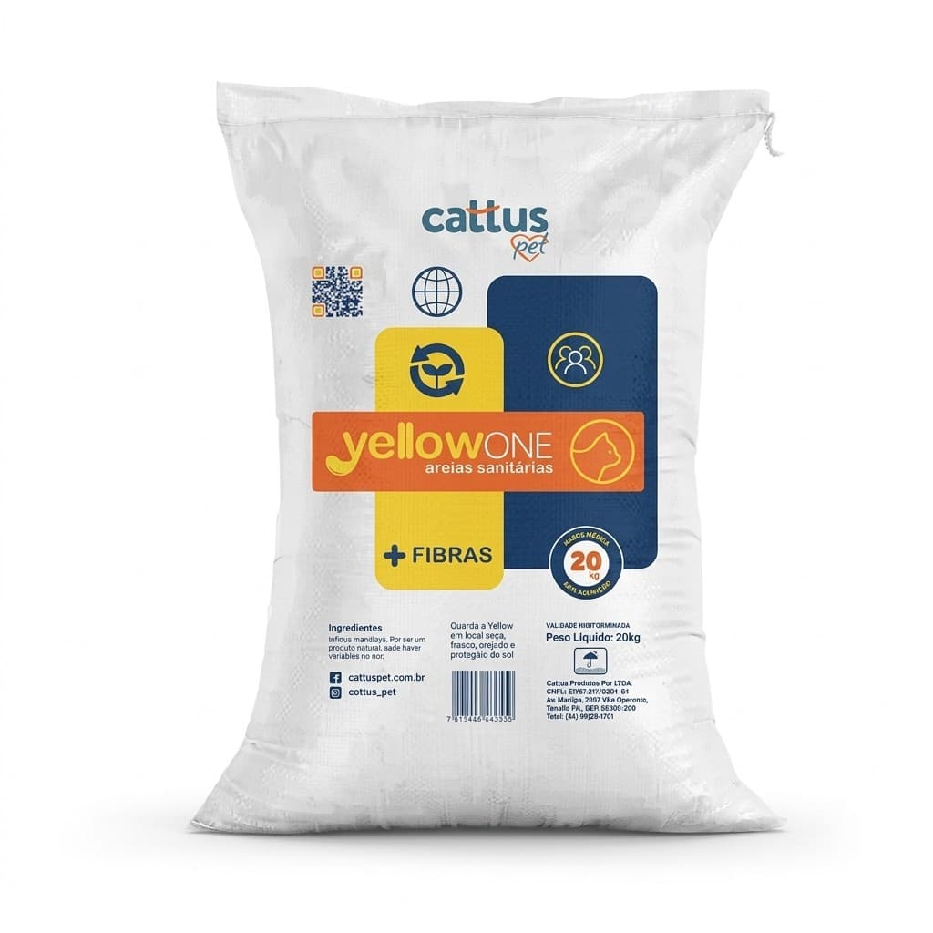 Areia sanitária yellow on cattus 20 KG Mandioca e milho