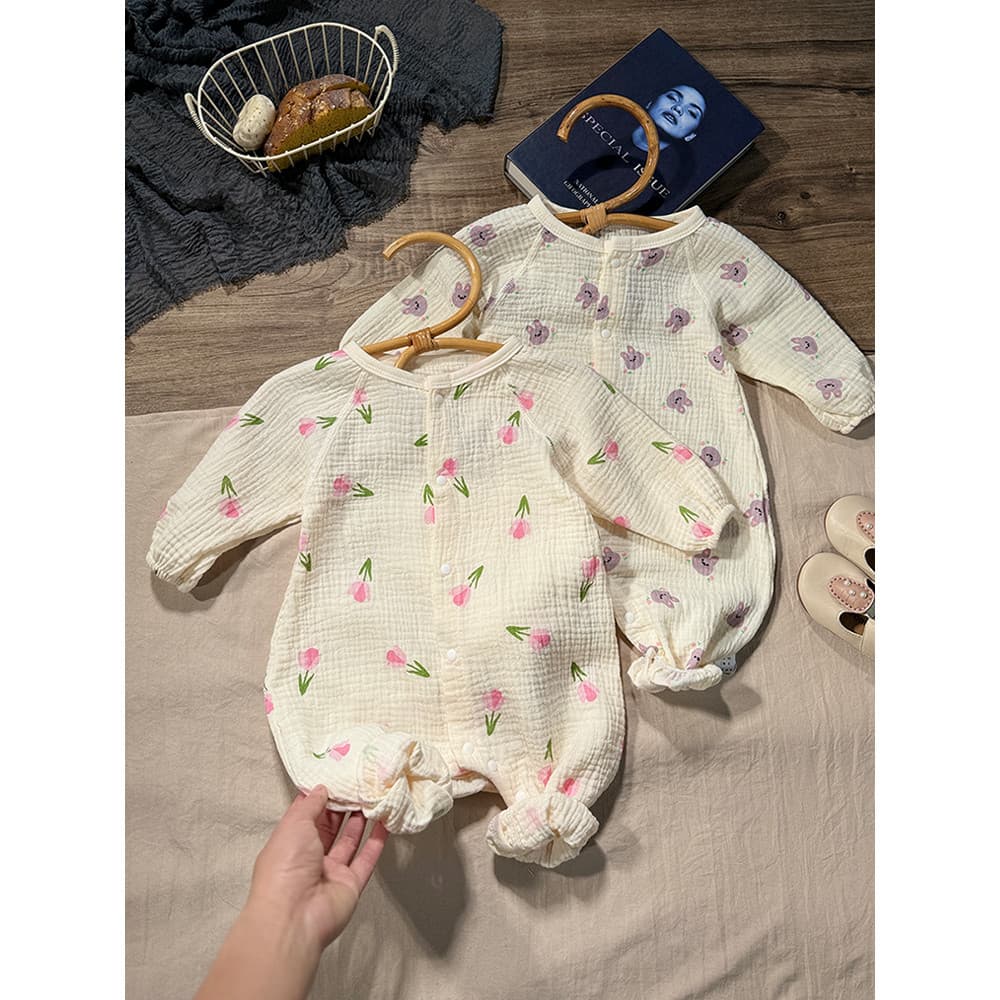 Bebê roupas de bebê menina início da primavera Outing roupas do bebê gaze macacão primavera pouco mensal roupas de prima