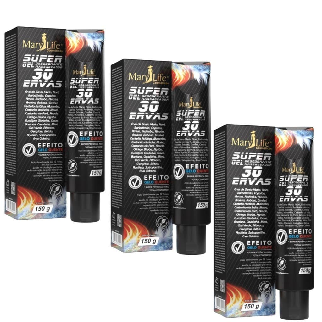 Kit 3 Pomadas Super Gel Massageador 30 Ervas 150g - MaryLife