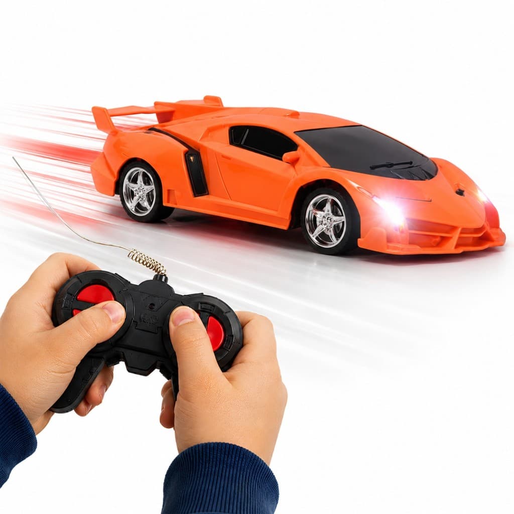 Carrinho Controle Remoto Corrida Superesportivo Escala 1:18 Brinquedo Menino 4 Funções Laranja Castela