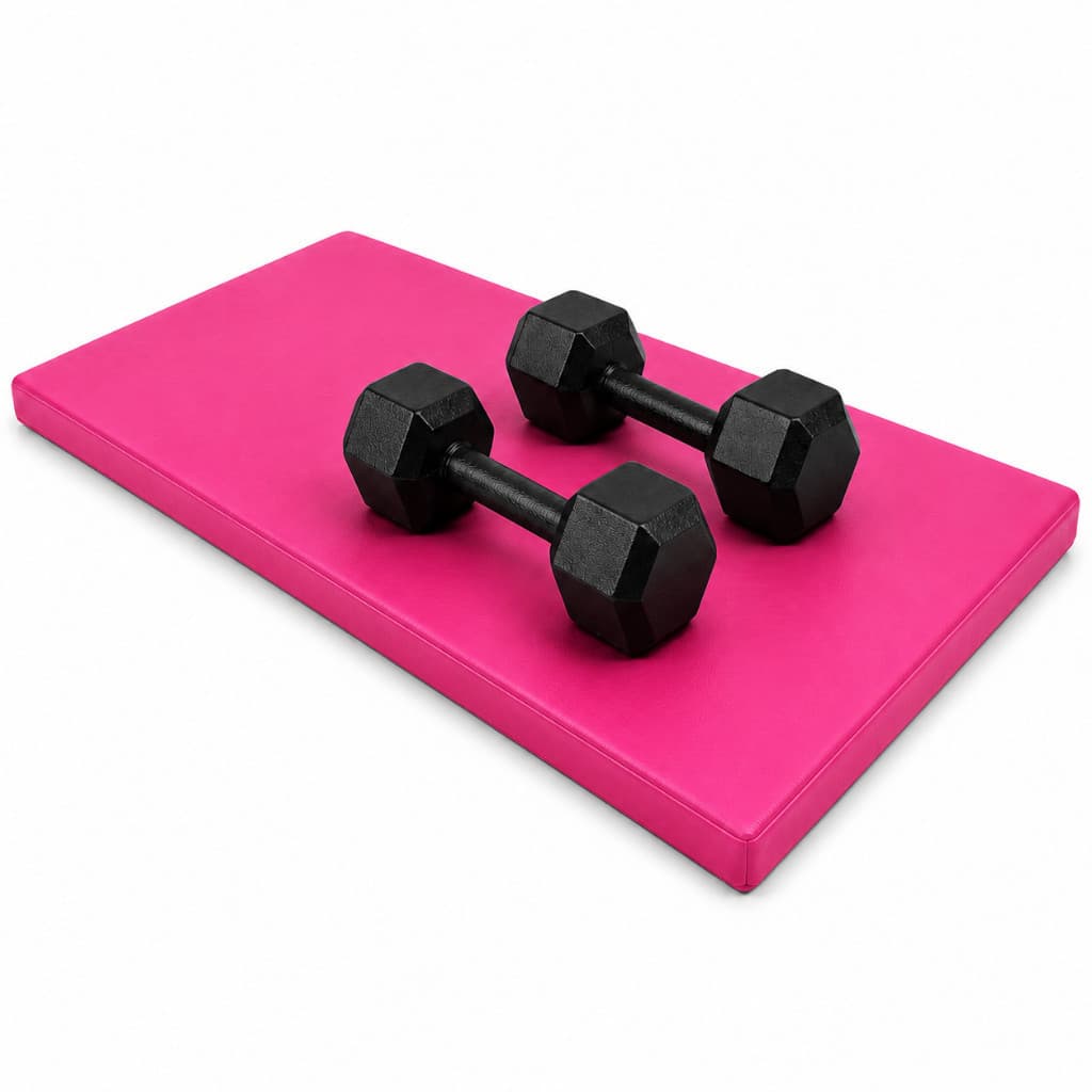 Kit Par Halter Sextavado 4kg + Colchonete Academia Rosa | Musculação e Exercícios em Casa | Resistente e Conforto
