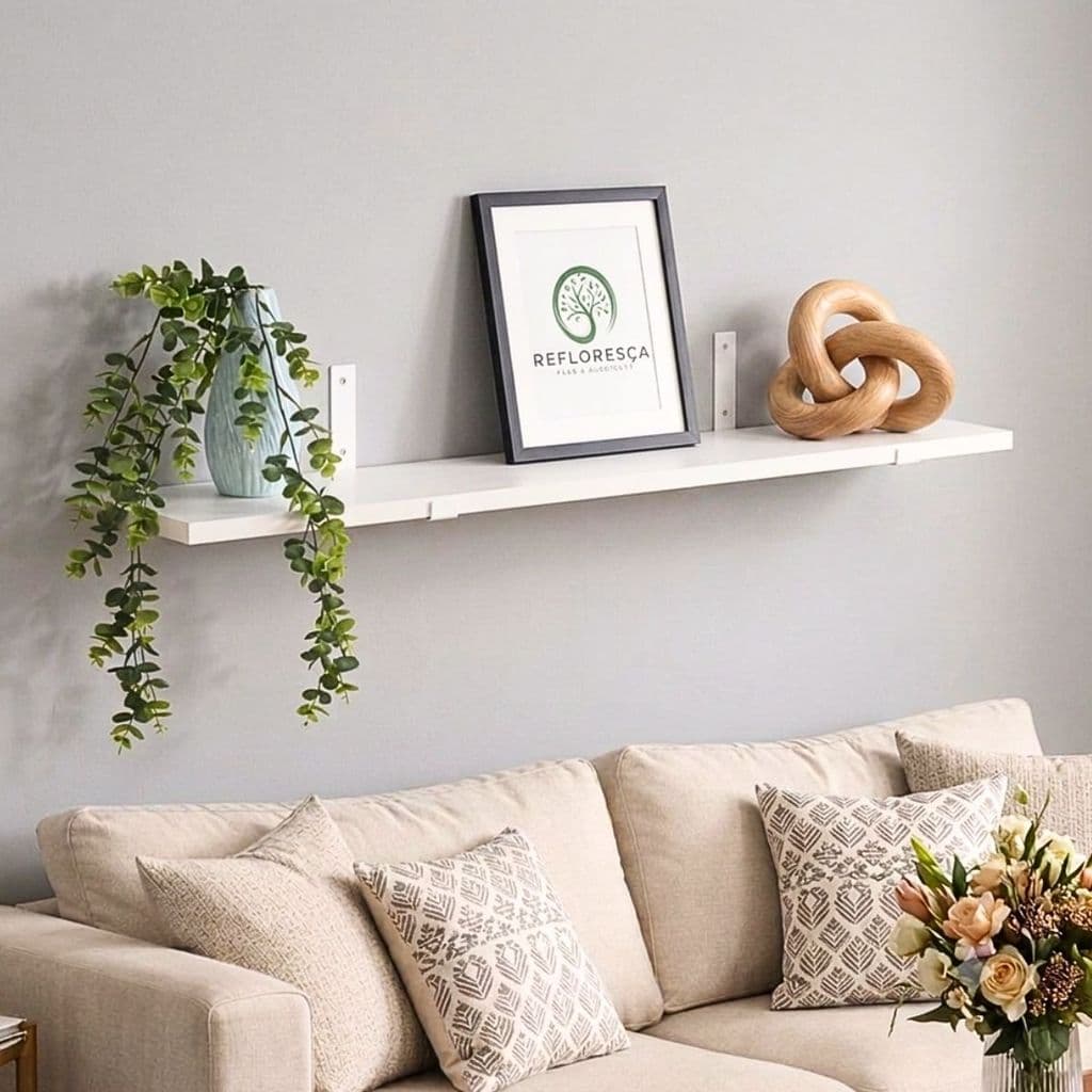 Prateleira Branca Industrial 100x20cm MDF com Suporte Mão Francesa De Parede Multiuso Decorativa