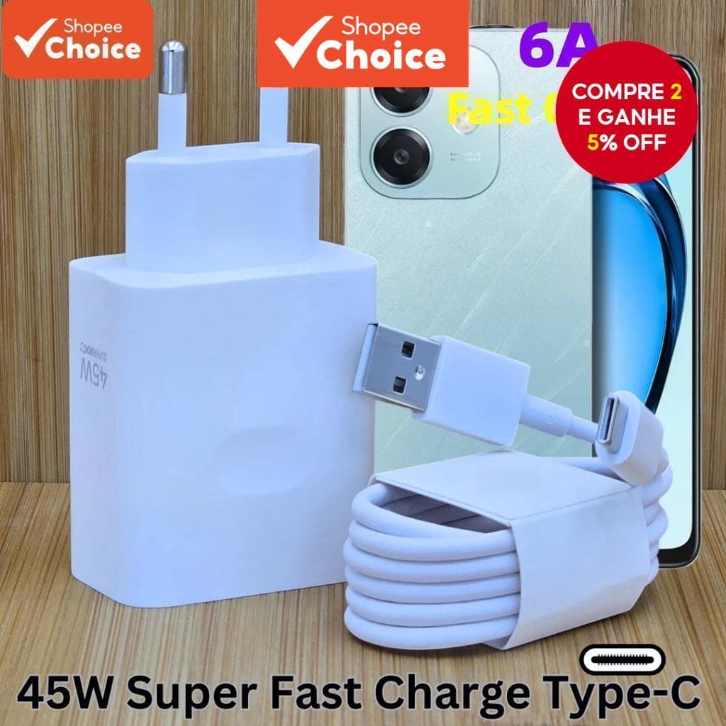  Cabo Super VOOC de 45W para OPPO VIVO Carregador Rápido e Celular