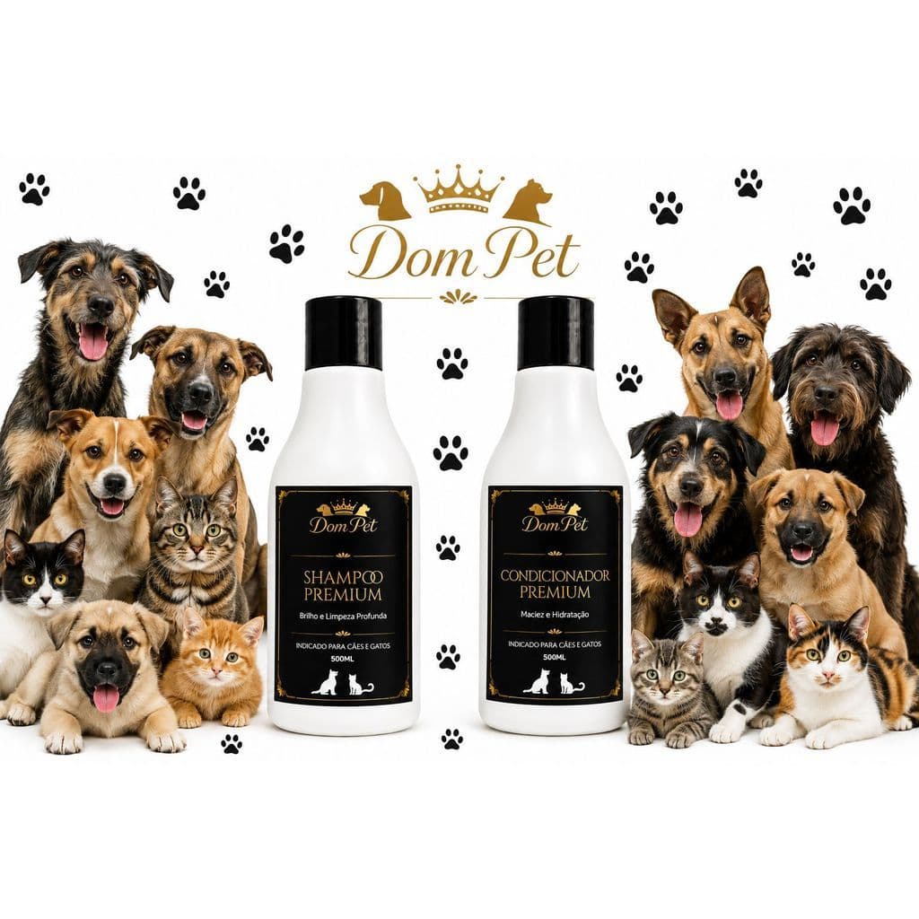 Kit Higiene Pet Shampoo e Condicionador 500ml Para Cachorros e Gatos Luxo Dom Pet profissional