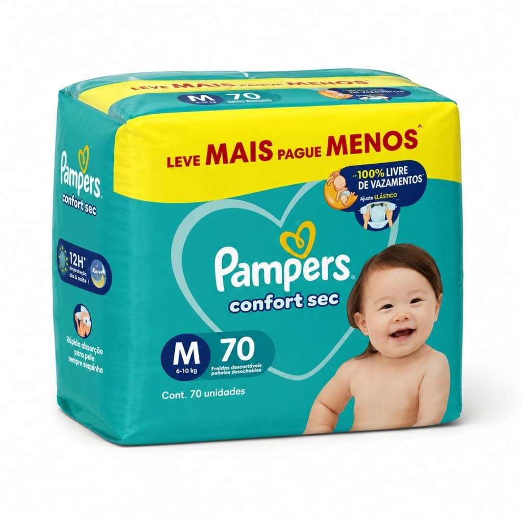 Fralda Pampers Confort Sec Bag M 70 Unidades