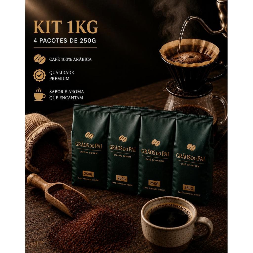 Kit 1 Kg Café Gourmet Em Grãos 100% Arábica Torrado Moído Pacotes 250g Café Grãos Do Pai