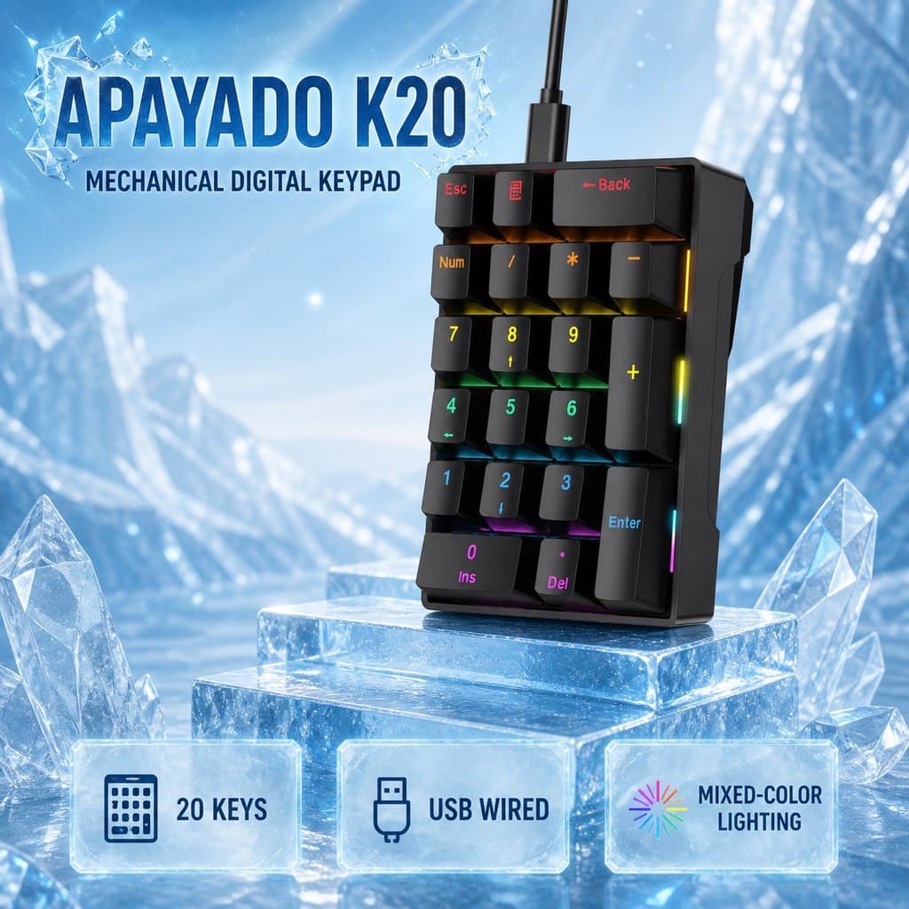 Teclado Numérico Mecânico APAYADO K20, 20 Teclas, Anti-Ghosting, Switch Azul ou Vermelho