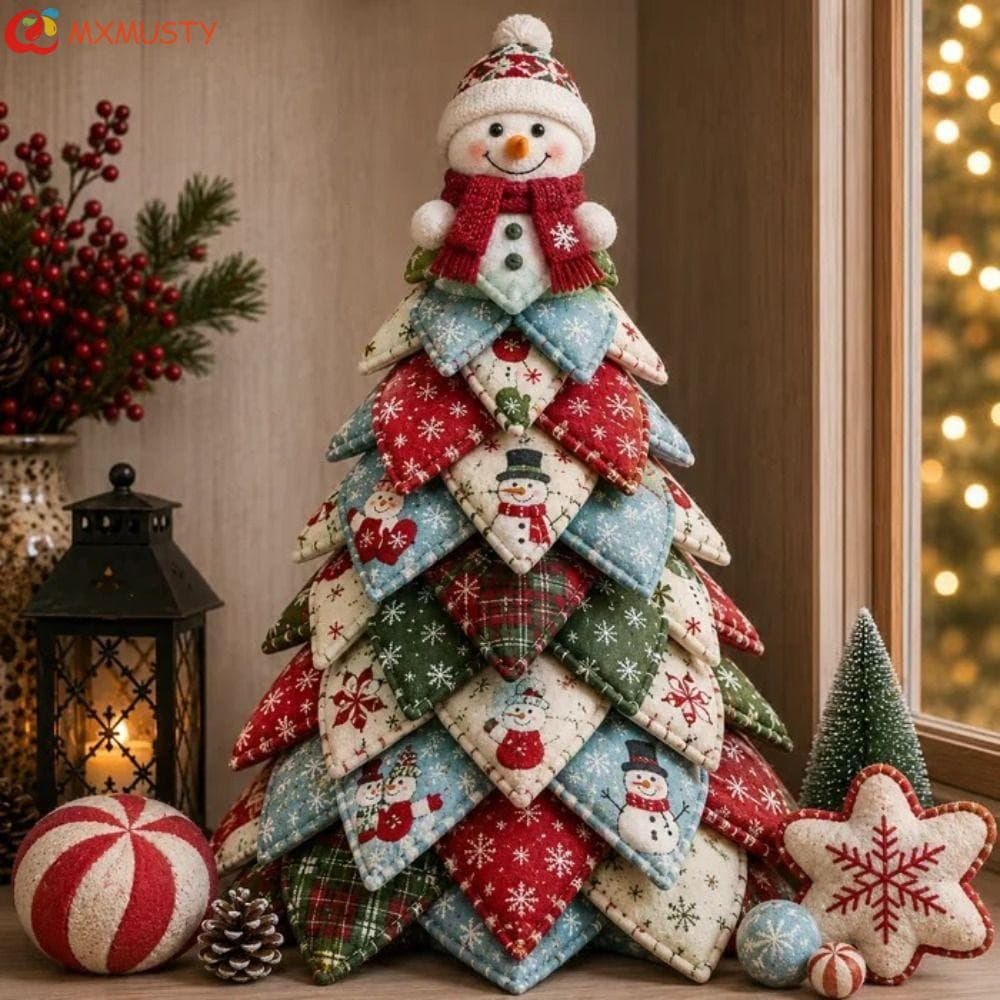 MXMUSTYZA Kit De Árvore De Natal Acolchoado DIY , Estilo Vintage , Boneco De Neve , Tecido De Alce , Patchwork ,