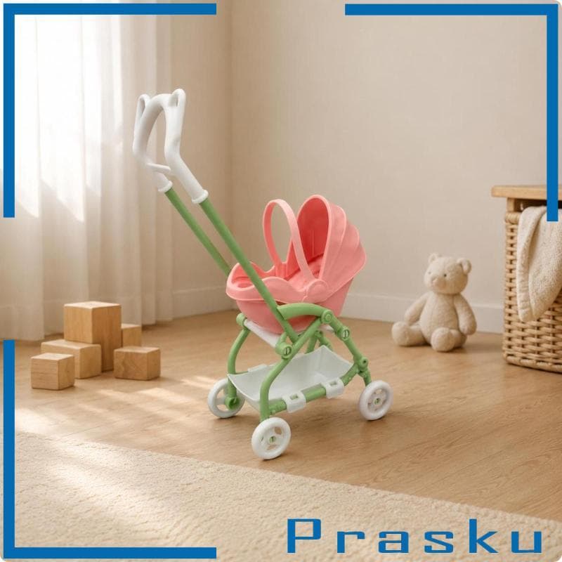 [Prasku] Carrinho De Boneca Dobrável Compacto Mini Brinquedo Bebê Quatro Rodas Acessório De Jogo Rosa