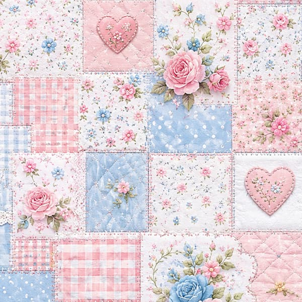 Tecido Tricoline Digital Estampado Patchwork Corações e Flores Costura Mesa Pano Algodão