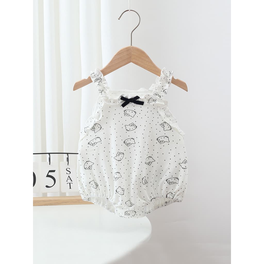 Super bonito pequena idade roupas de verão bebê estilingue roupas verão roupas do bebê menina sem mangas bolinhas gato t