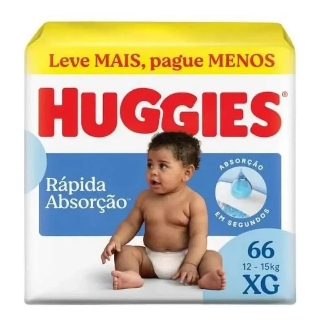 Fralda Huggies Rápida Absorção Extra Proteção Pacote Hiper Xg 66un