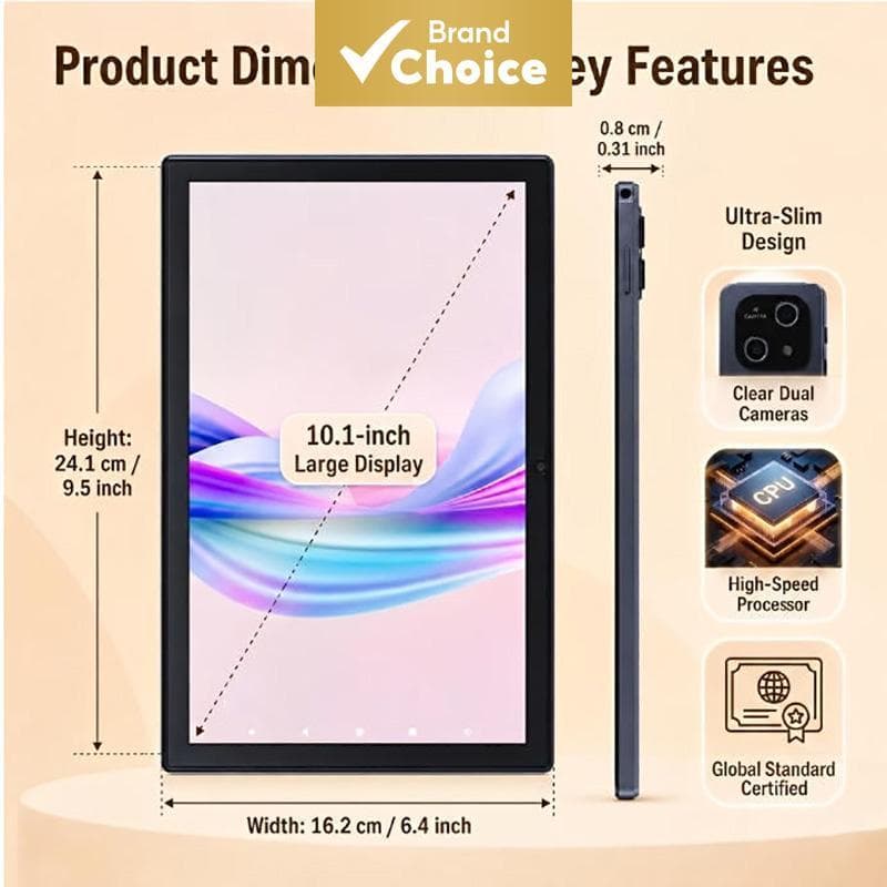 Tablet Android 15 de 10,1 polegadas ATMPC, 64GB de armazenamento, expansível até 1TB, processador octa-core de 2,0 GHz,