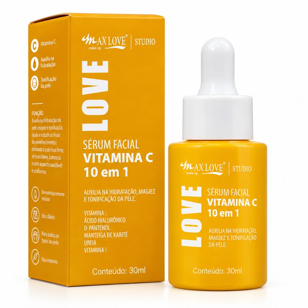 Sérum Facial Vitamina C Max Love 10 em 1 30 ml Hidratante Antioxidante Iluminador Tonificante Skincare Facial Uso Diário